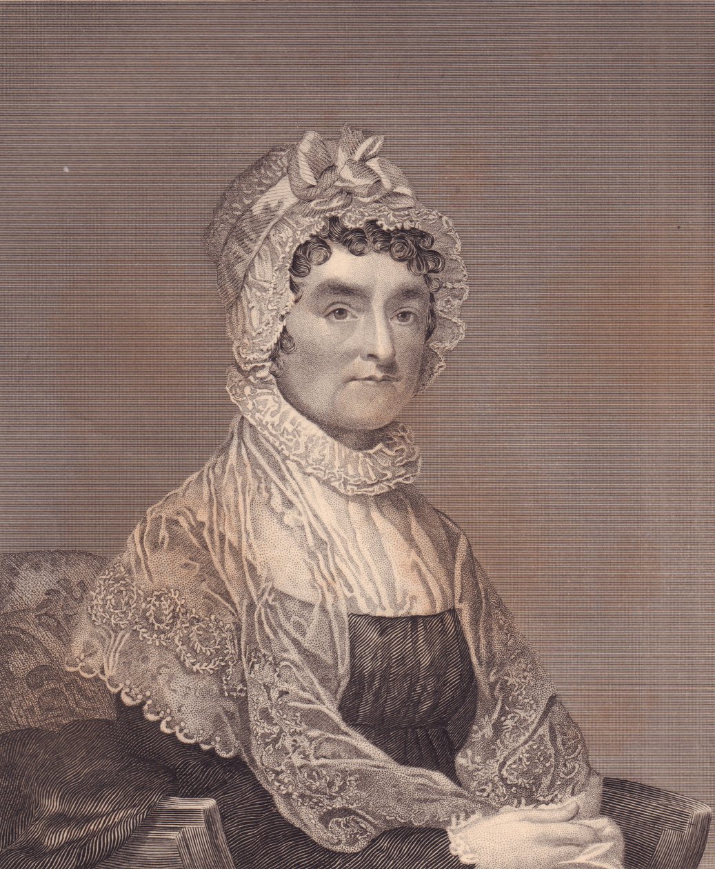 Portrait of Abigail Adams (1744-1818), wife of US President John Adams, engraving by G Stuart and F E Jones بواسطة جي بي وبراون جيه وروبوتام