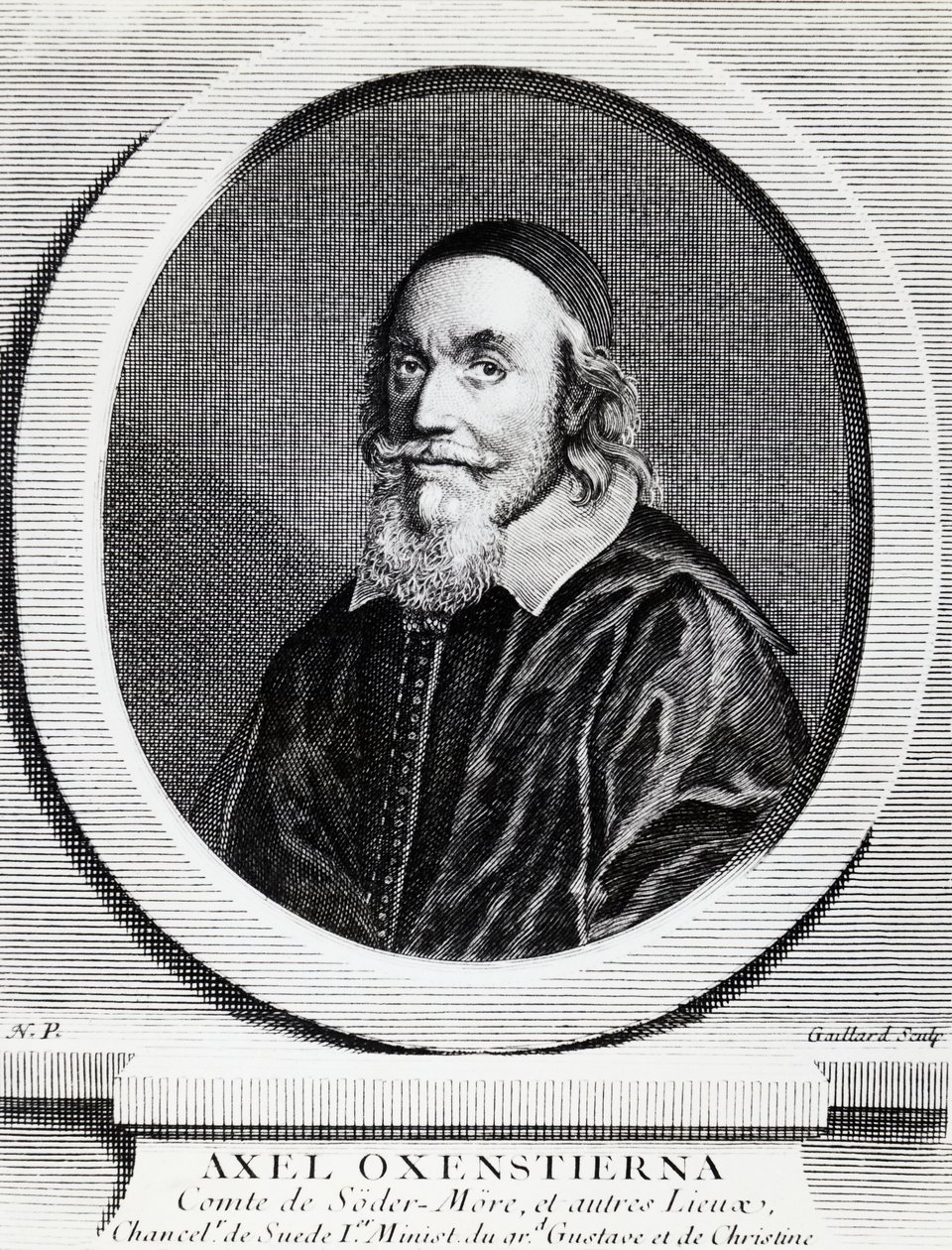 Portrait of Axel Oxenstierna Gustafsson (1583-1654), Chancellor of the Kingdom of Sweden, engraving بواسطة جي بي وبراون جيه وروبوتام