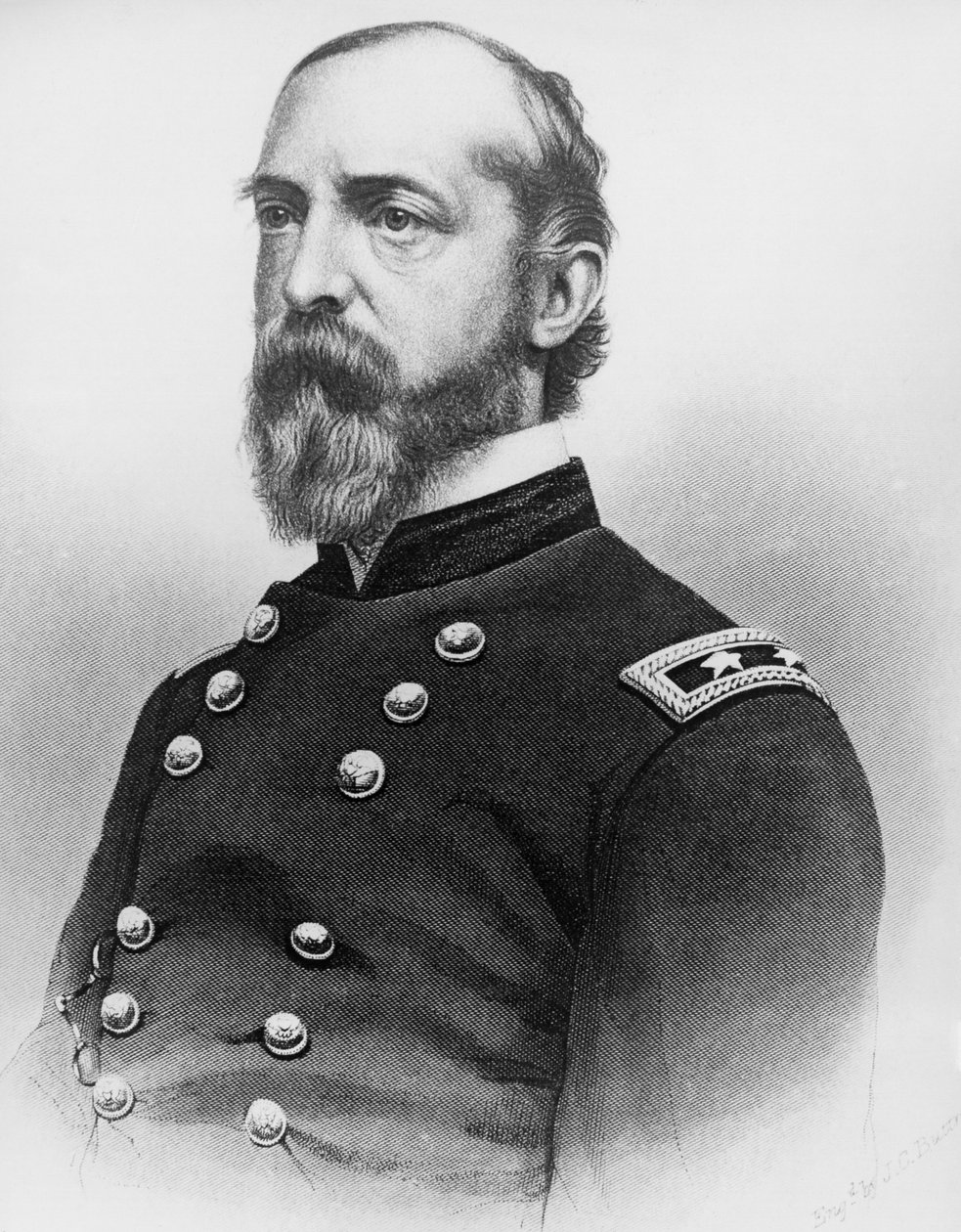 Portrait of George Gordon Meade (1815-1872), United States Army general and civil engineer who played critical role in American Civil War by defeating Confederate Army at Gettysburg, engraving after photograph بواسطة جي بي وبراون جيه وروبوتام