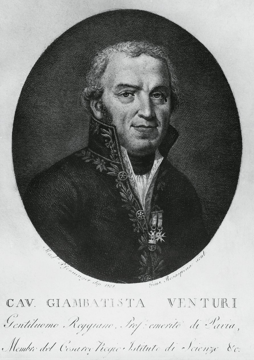 Portrait of Giovanni Battista Venturi (1746-1822), Italian physicist, diplomat, historian of science and discoverer of Venturi effect, engraving بواسطة جي بي وبراون جيه وروبوتام
