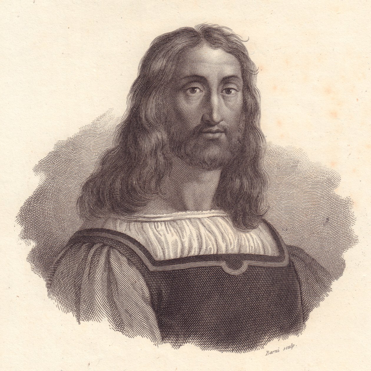 Portrait of Italian engraver Marcantonio Raimondi (1480-1534), copper engraving by Barni from painting by Raffaello Sanzio بواسطة جي بي وبراون جيه وروبوتام