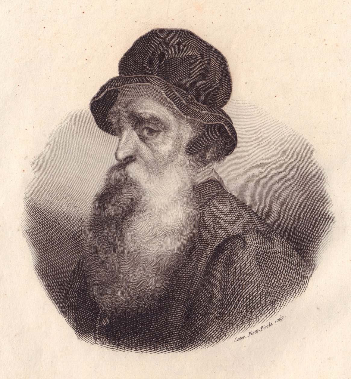 Portrait of Italian sculptor and goldsmith Benvenuto Cellini (1500-1571), copper engraving by Caterina Piotti-Pirola from painting by Giorgio Vasari بواسطة جي بي وبراون جيه وروبوتام