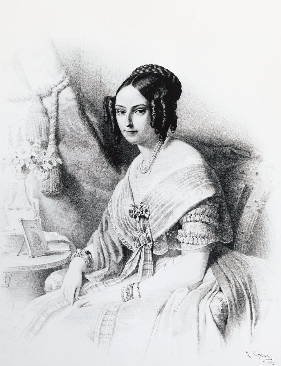 Portrait of Maria Adelaide of Habsburg-Lorraine (1822-1855), wife of Victor Emmanuel II of Savoy, engraving بواسطة جي بي وبراون جيه وروبوتام