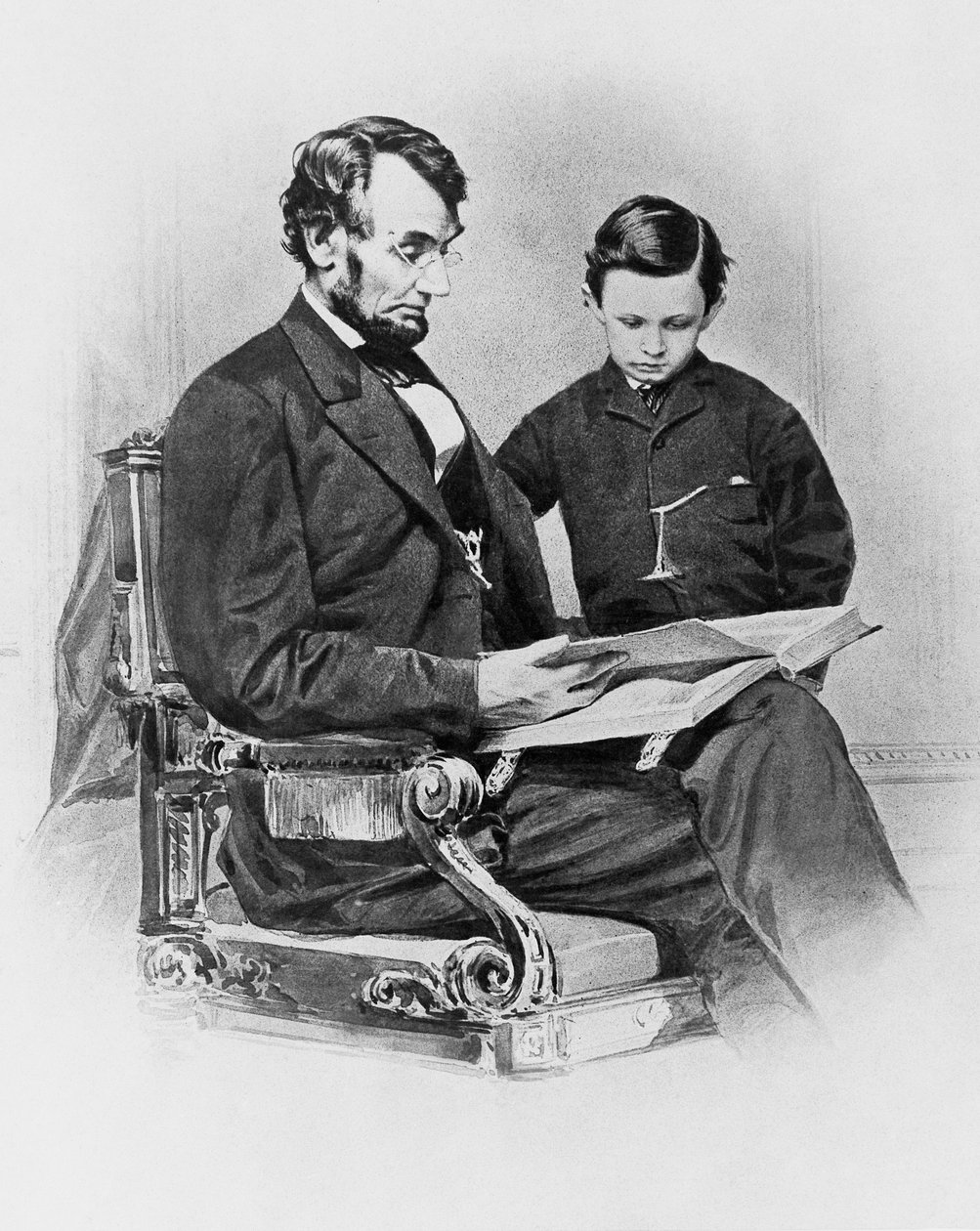 President of United States of America Abraham Lincoln (1809-1865) with his son Thomas 