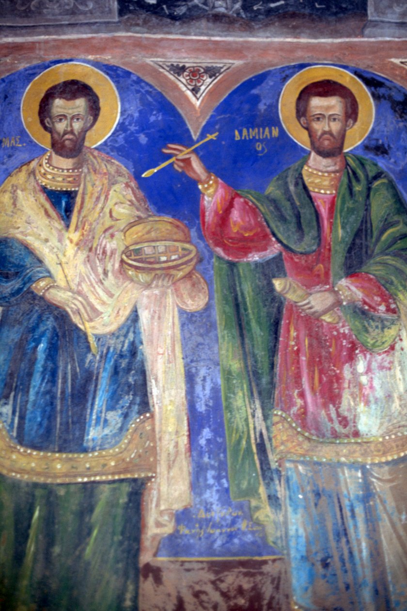 Saints Cosmas and Damian, Monastery of Megalo Sotiris, Symi island, Greece (photo) بواسطة جي بي وبراون جيه وروبوتام