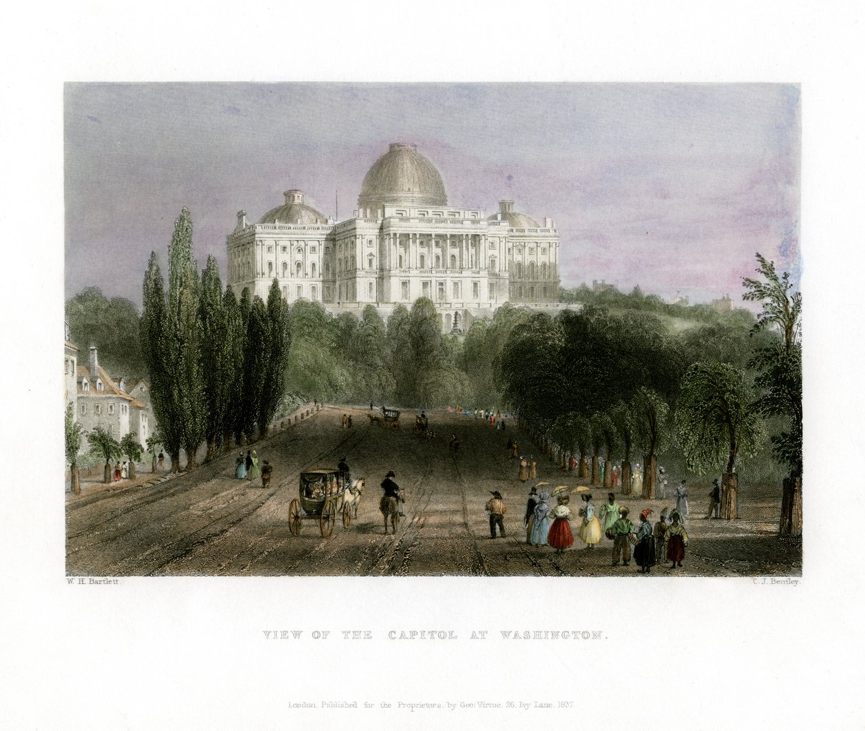منظر لمبنى الكابيتول في واشنطن ، الولايات المتحدة الأمريكية ، 1837. بواسطة سي جيه بنتلي