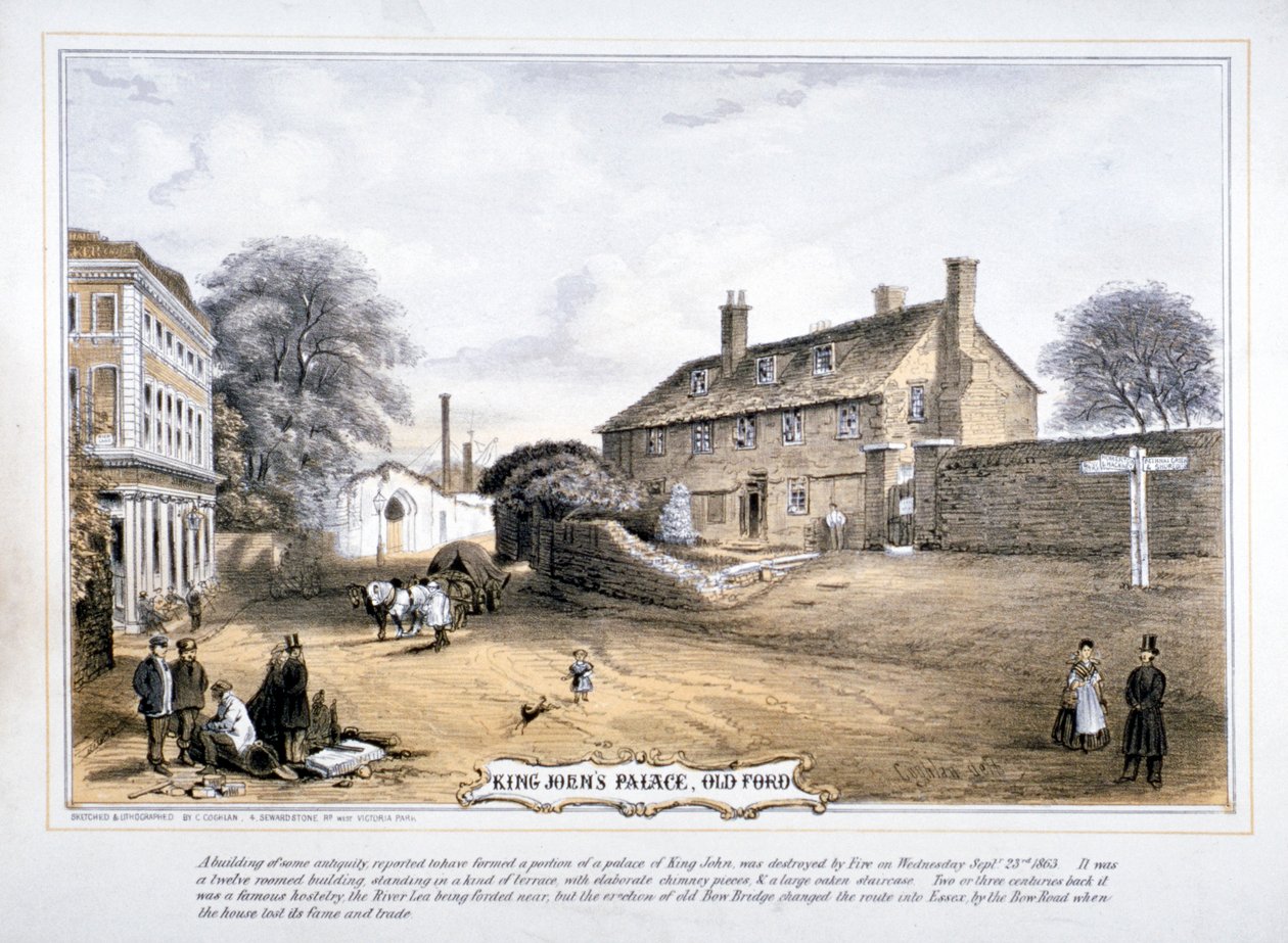 منظر لقصر الملك جون ، فورد القديمة ، بوبلار ، لندن ، c1863 بواسطة سي كوجلان
