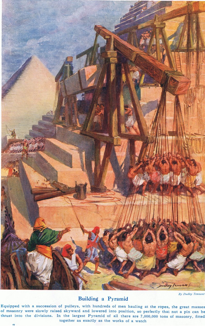 بناء هرم ، رسم توضيحي من "عجائب الأرض والبحر" ، نشرته كاسيل ، لندن بواسطة جيم دودلي تينانت