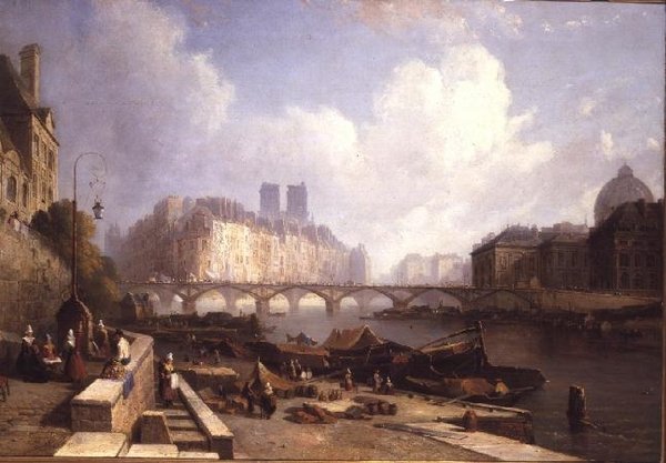 The Ile de la Cite ، باريس ، من Quai du Louvre (زيت على قماش) بواسطة كاليب روبرت ستانلي