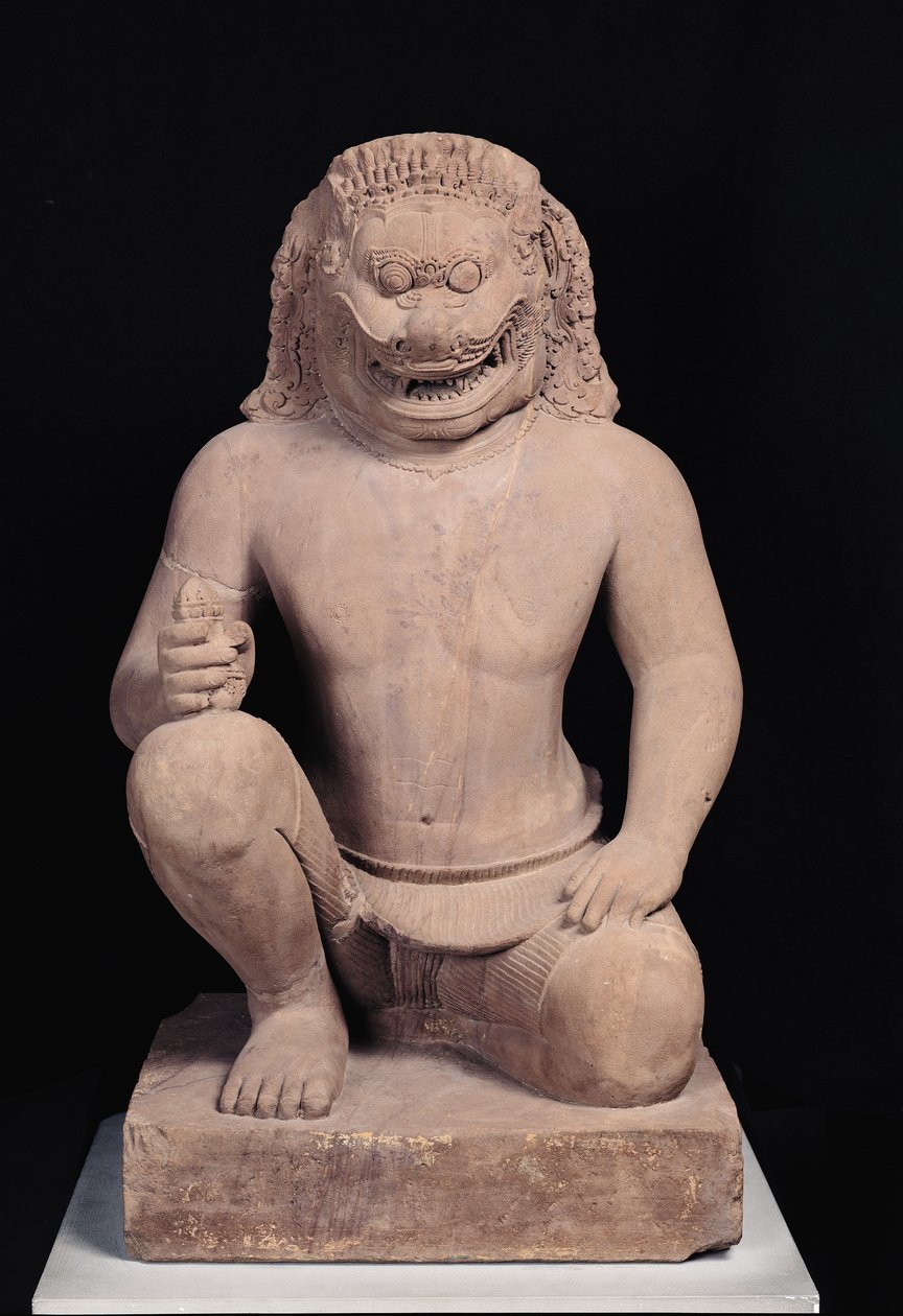 وصي برأس أسد ، Banteay Srei Style ، c.967 (حجر رملي) بواسطة المدرسة الكمبودية