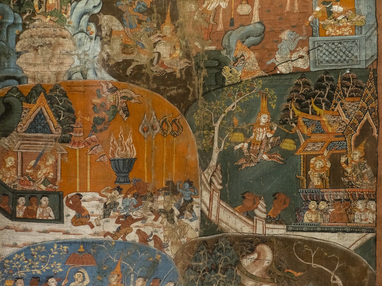 الحيوات العشر الأخيرة السابقة لآل بودها (داسا جاكاتا) (تفصيل). كمبوديا، النصف الثاني من القرن الثامن عشر. طلاء بواسطة المدرسة الكمبودية