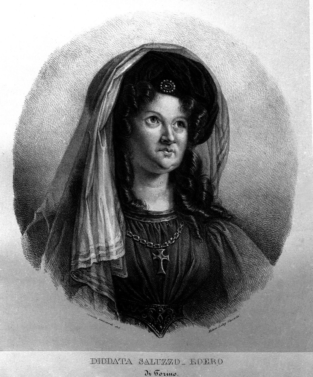صورة للشاعرة ديوداتا سالوزو رويرو (سالوزو رويرو) (1775-1840). طباعة حجرية لكاميلا جيسكاردي بواسطة كاميلا جيسكاردي