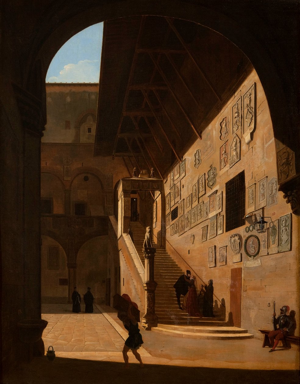 منظر داخلي لقصر الجمهورية القديم في فلورنسا (الآن بالازو ديل بوبولو أو بارجيلو) 1822 بواسطة كميل ماري بونارد