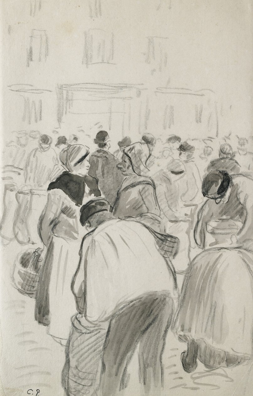 دراسة تكوينية للسوق في بونتواز ، 1881 (طباشير أسود وغسيل رمادي) بواسطة كميل يعقوب بيسارو