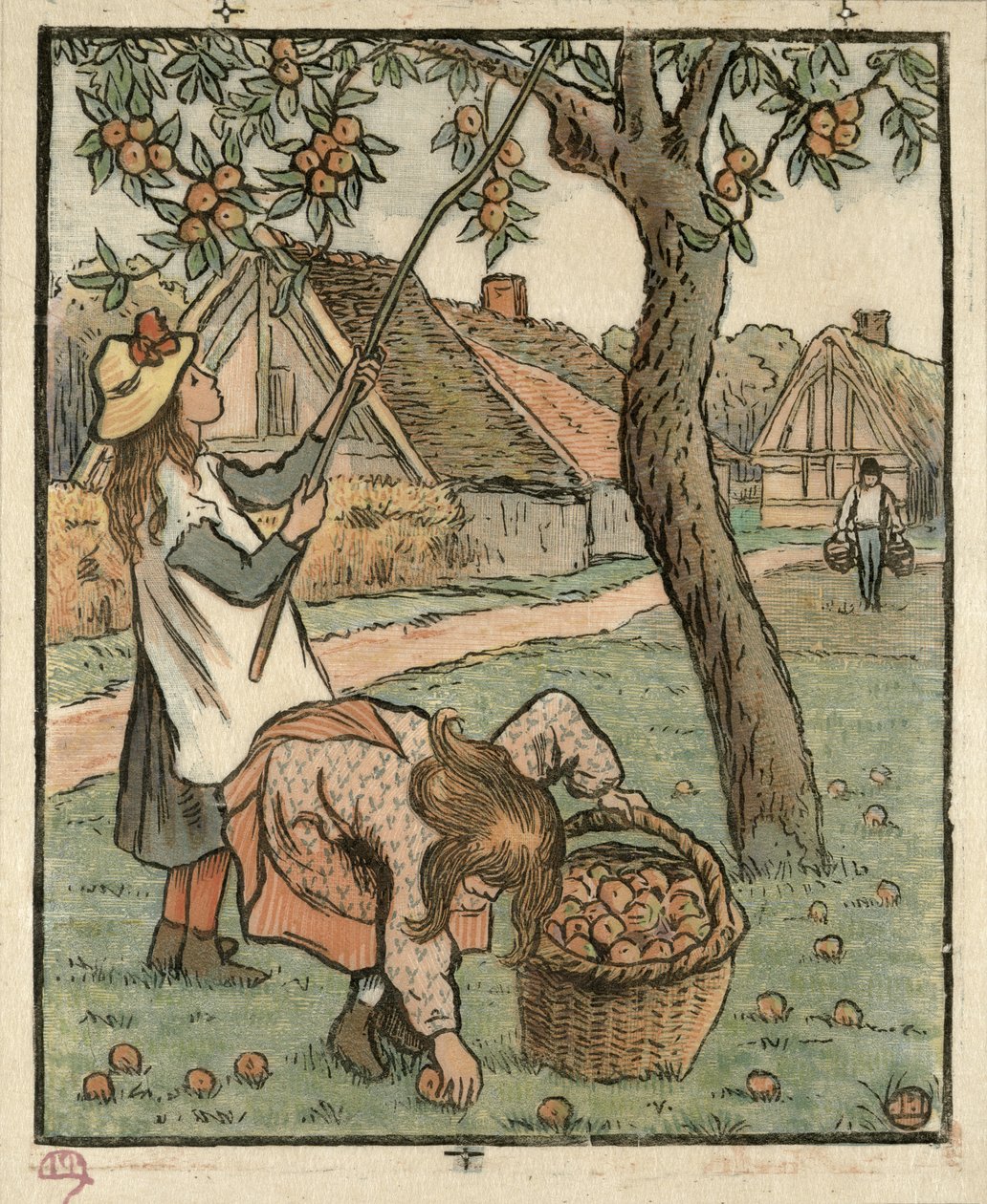 جمع التفاح ، من "Travaux des Champs" ، منقوش بواسطة Lucien Pissarro (1863-1944) المنشور في لندن 1893 بواسطة كميل يعقوب بيسارو