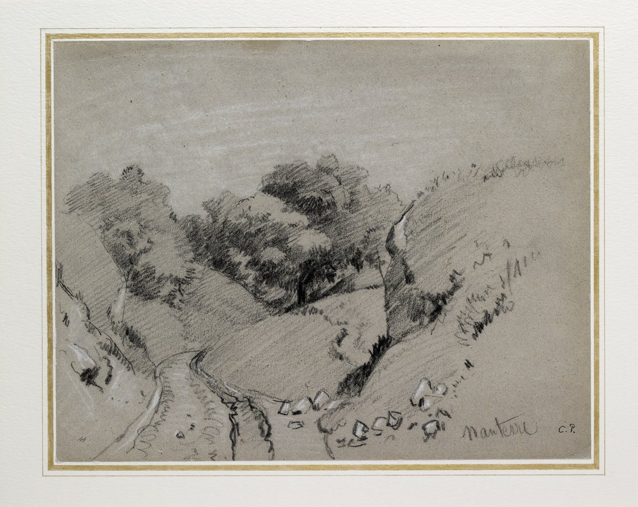 نانتير ، ج. 1860 (فحم مرتفع بالطباشير الأبيض على ورق رمادي) بواسطة كميل يعقوب بيسارو