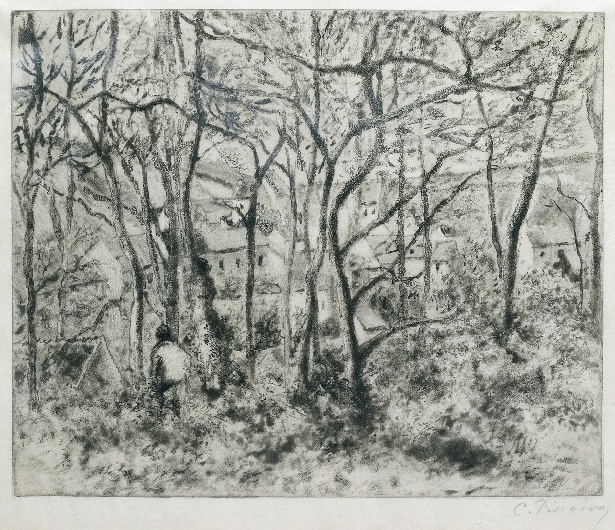 مناظر طبيعية تحت الخشب ، في الإرميتاج (بونتواز) ، 1879 (aquatint و drypoint) بواسطة كميل يعقوب بيسارو