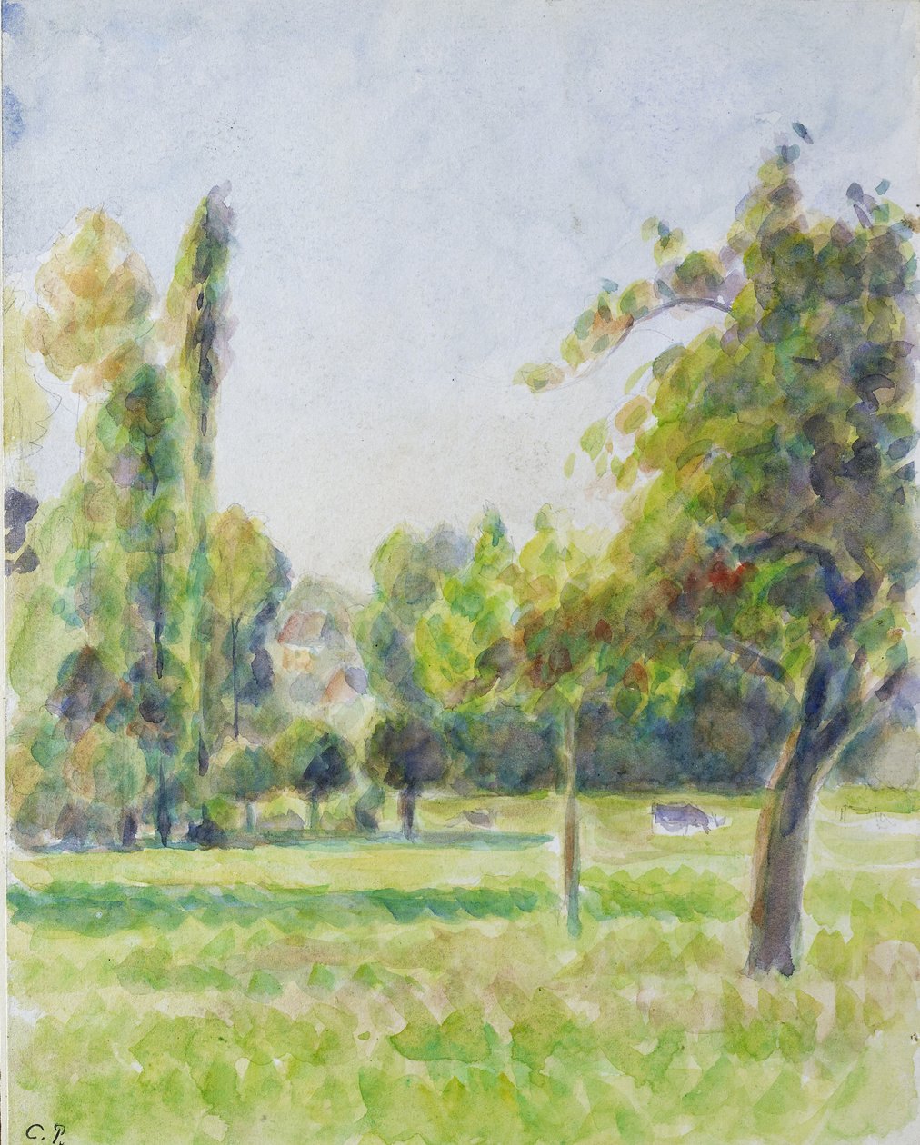 دراسة بستان بيت الفنان في Eragny-sur-Epte ، ج. 1890 (ألوان مائية فوق قلم رصاص) بواسطة كميل يعقوب بيسارو