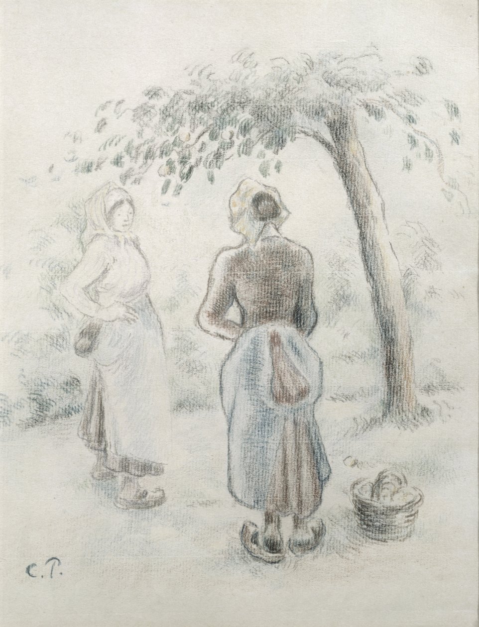 المرأة تحت شجرة التفاح ، ج. 1896 (قلم رصاص ملون على ورق) بواسطة كميل يعقوب بيسارو