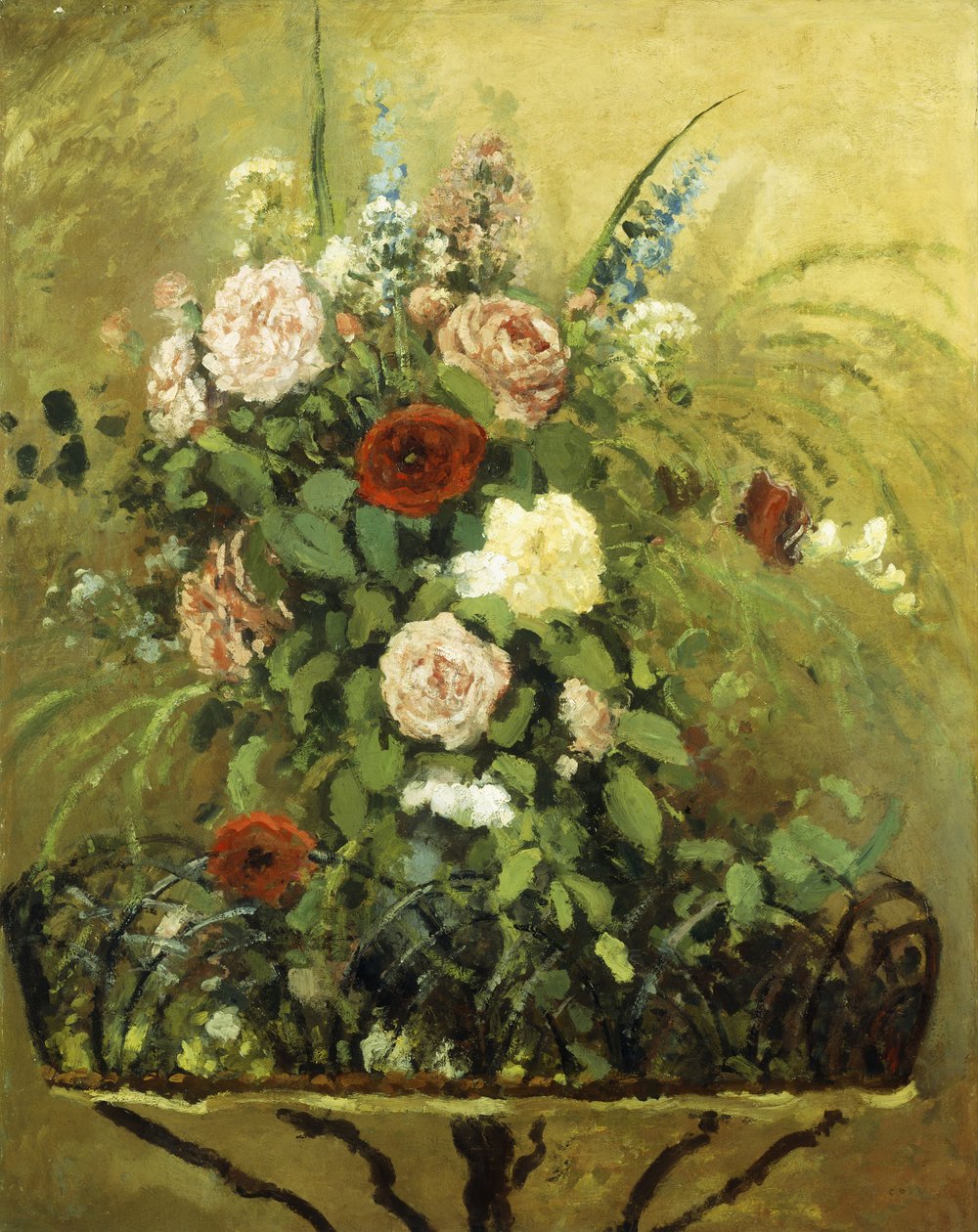 باقة زهور مع جاردينير خشبي ريفي ؛ باقة زهور ، مع زارع خشبي ريفي ، c.1876 بواسطة كميل يعقوب بيسارو