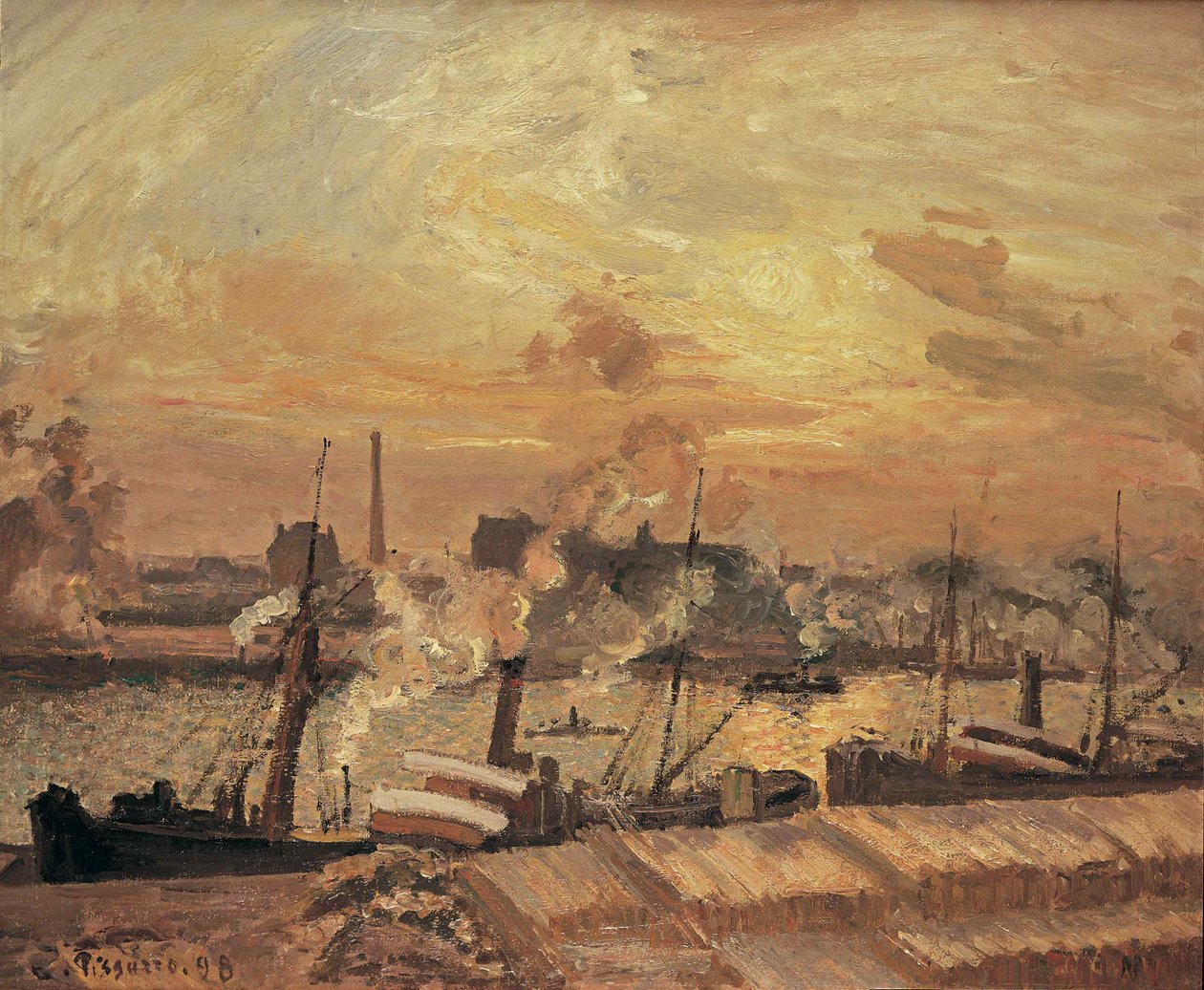 تفريغ الخشب ، Quai de la Bourse ، الغروب ، 1898. بواسطة كميل يعقوب بيسارو