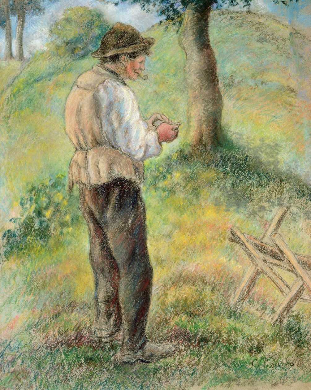 الأب البطيخ يضيء أنبوبه ، 1879 بواسطة كميل يعقوب بيسارو