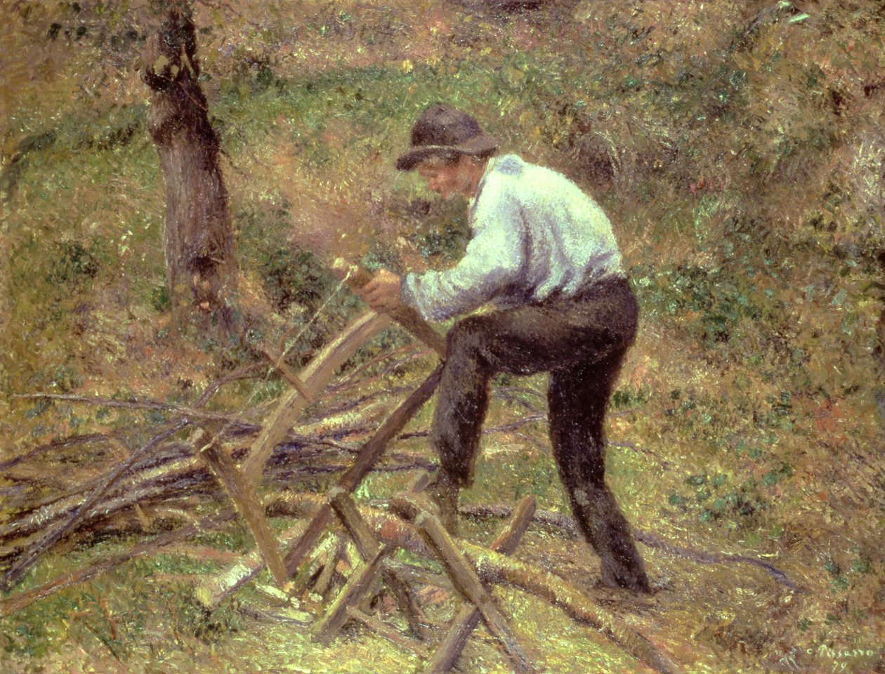 Pere Melon Sawing Wood ، Pontoise ، 1879 بواسطة كميل يعقوب بيسارو