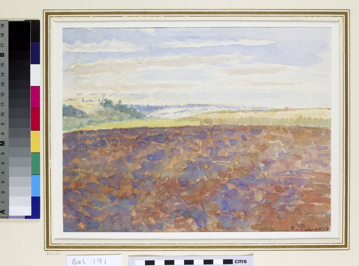 دراسة منظر طبيعي مع حقل محروث ، Eragny-sur-Epte ، c.1887-89 (مرحاض على ورق) بواسطة كميل يعقوب بيسارو