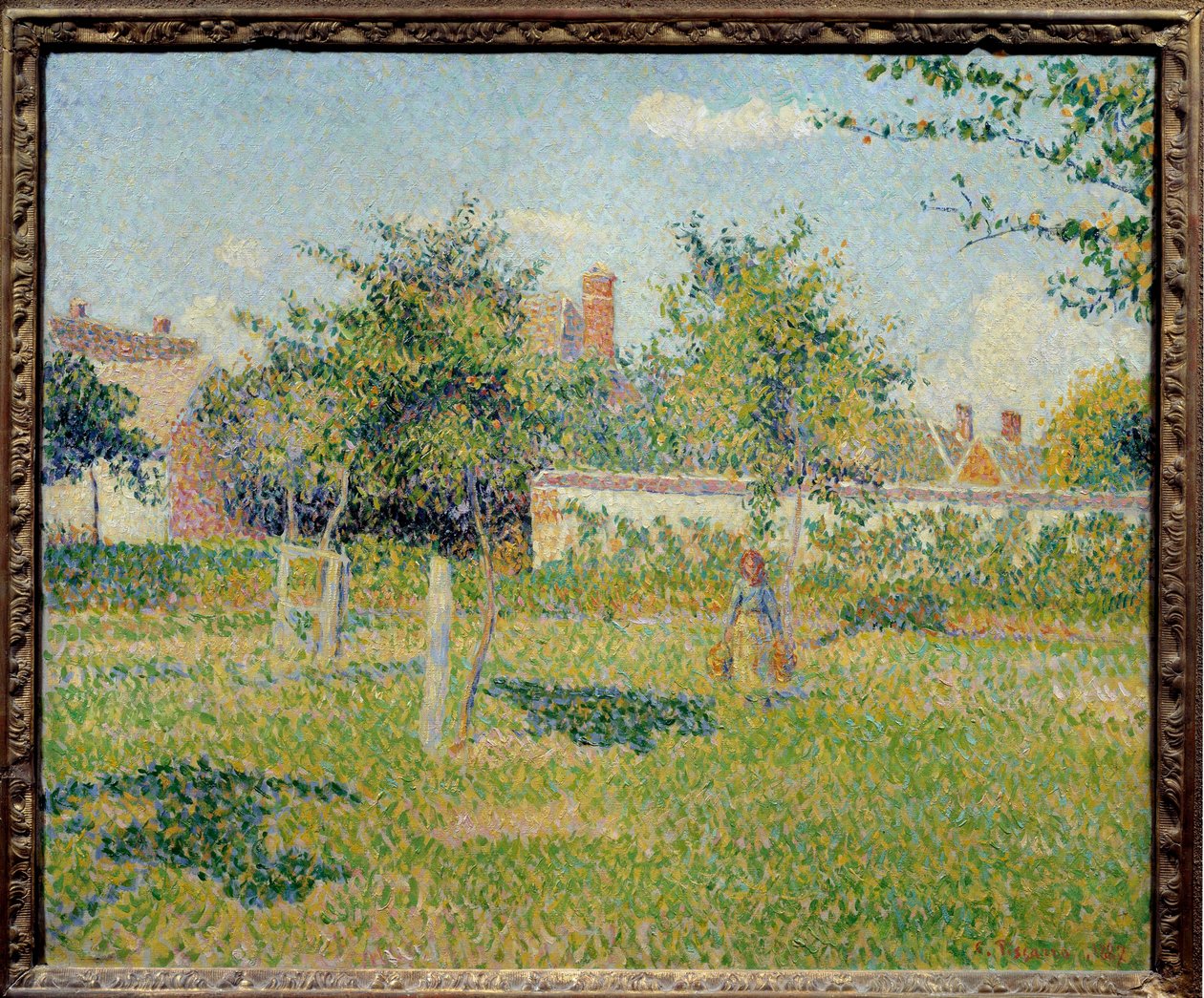 Woman in a Cloth or “” Spring Sun in the Pre of Eragny”” Painting by Camille Pissarro (1830-1903) 1887 Sun. 0,54x0,65 m Paris, musee d