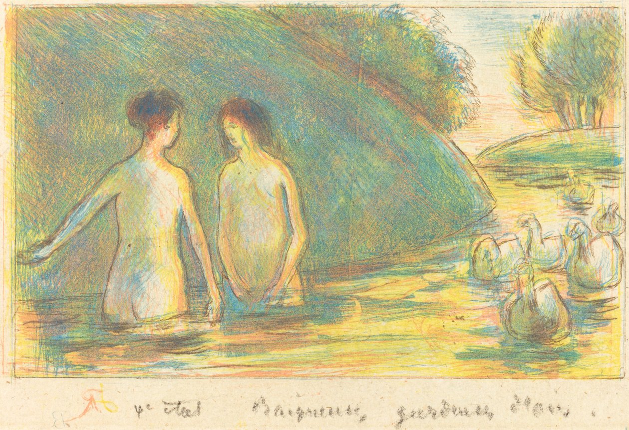 السباحون ، حفظة الأوز السباحون رعاية الأوز ، ج. 1895. بواسطة كميل بيسارو
