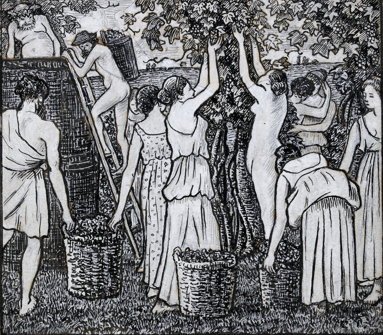 حصاد العنب ، دراسة تركيبية لتوضيح لـ Daphnis and Chloë ، c1895 بواسطة كميل بيسارو