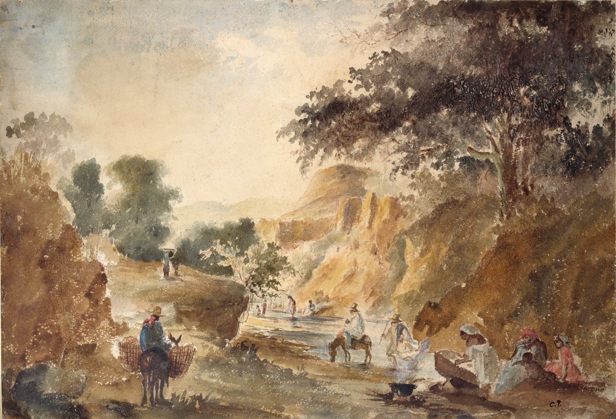 منظر طبيعي بأشكال على ضفاف نهر ، 1853-1854 بواسطة كميل بيسارو