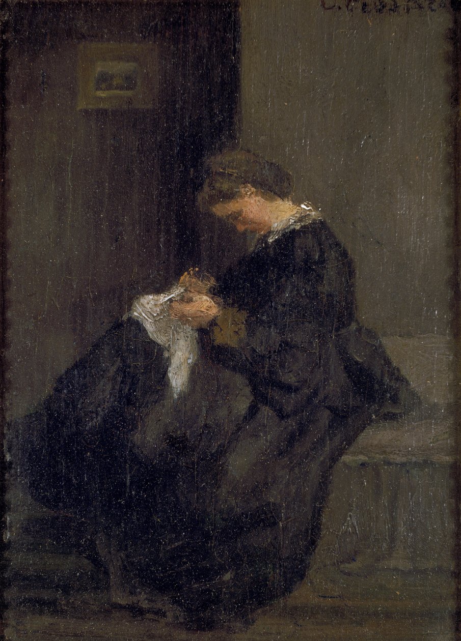 خياطة السيدة بيسارو ، c1860 بواسطة كميل بيسارو