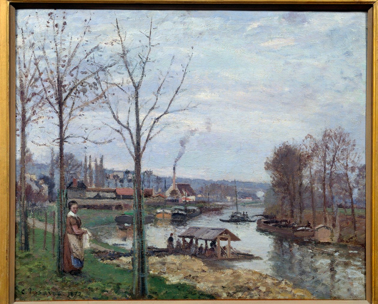 Port Marly (Port-Marly) ، منظر للمغسلة لغسيل الملابس على نهر السين. لوحة كاميل بيسارو (1830-1903) 1872 صن. 0،46x0،56 م باريس ، متحف دورسيه بواسطة كميل يعقوب بيسارو
