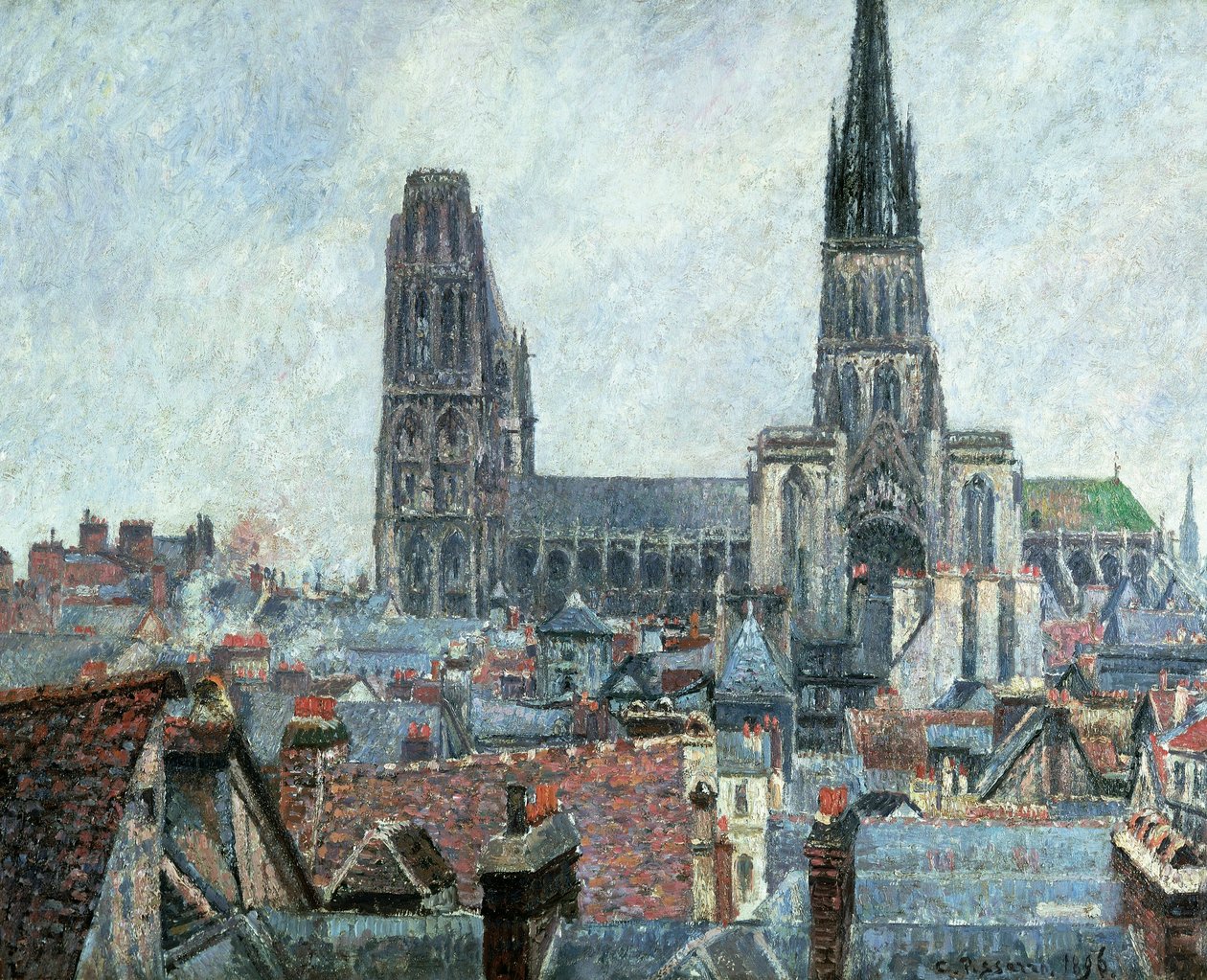 Roofs of Old Rouen: Grey Weather (Cathedral) بواسطة كميل بيسارو