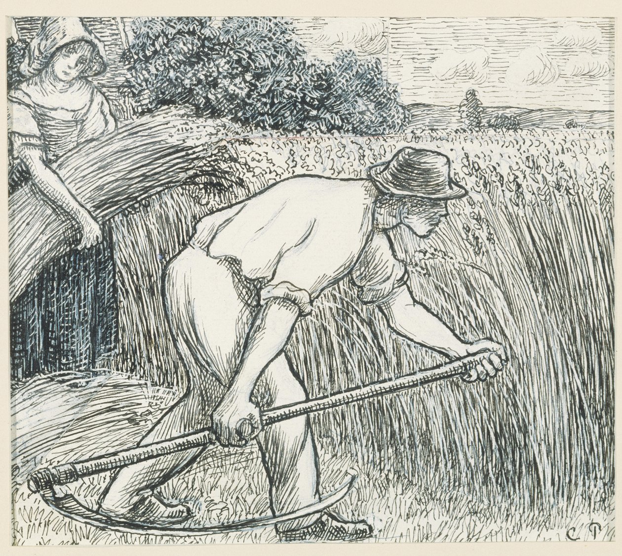 The Harvest ، حوالي عام 1895 (قلم وحبر مع غواش أبيض رصاصي على ورق) بواسطة كميل يعقوب بيسارو