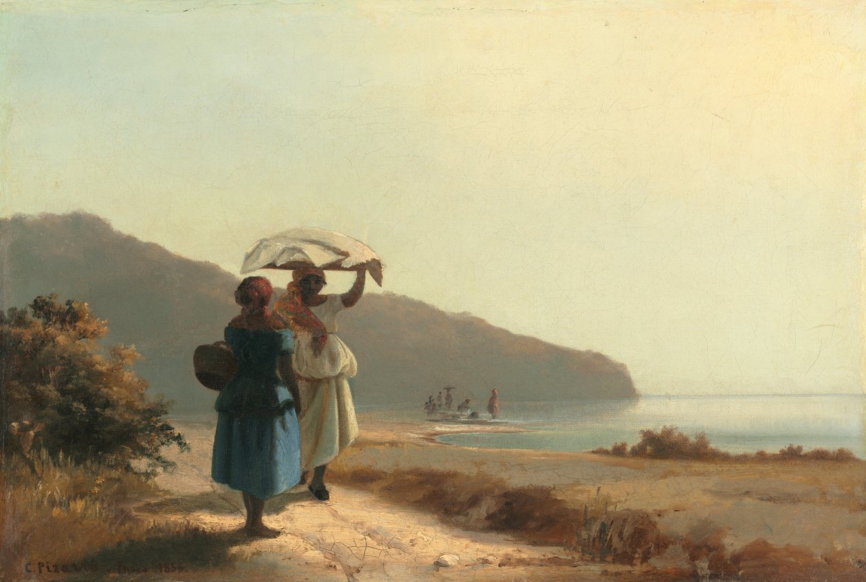 امرأتان تتحدثان بجانب البحر ، سانت توماس ، 1856. بواسطة كميل بيسارو