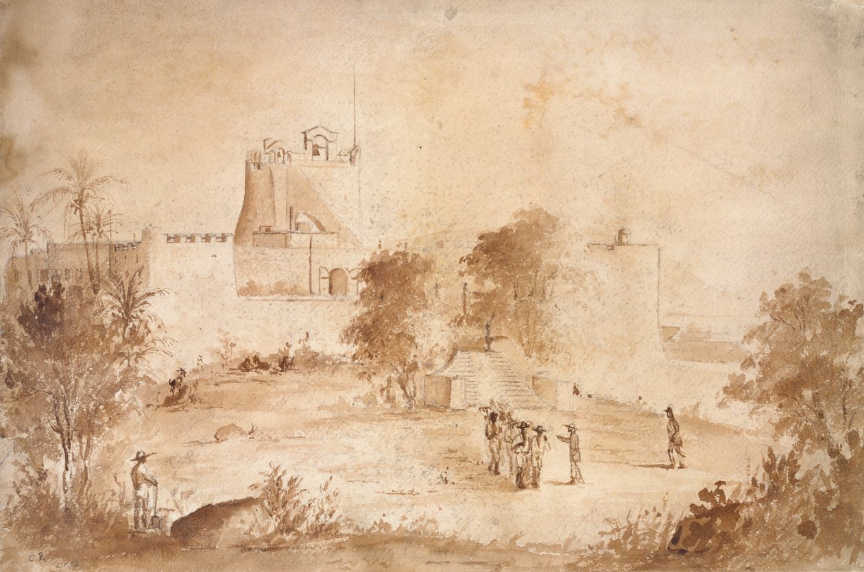 منظر لقلعة عسكرية ، كريستيانسفورت ، شارلوت أمالي ، سانت توماس ، جزر الهند الغربية ، 1852 بواسطة كميل بيسارو
