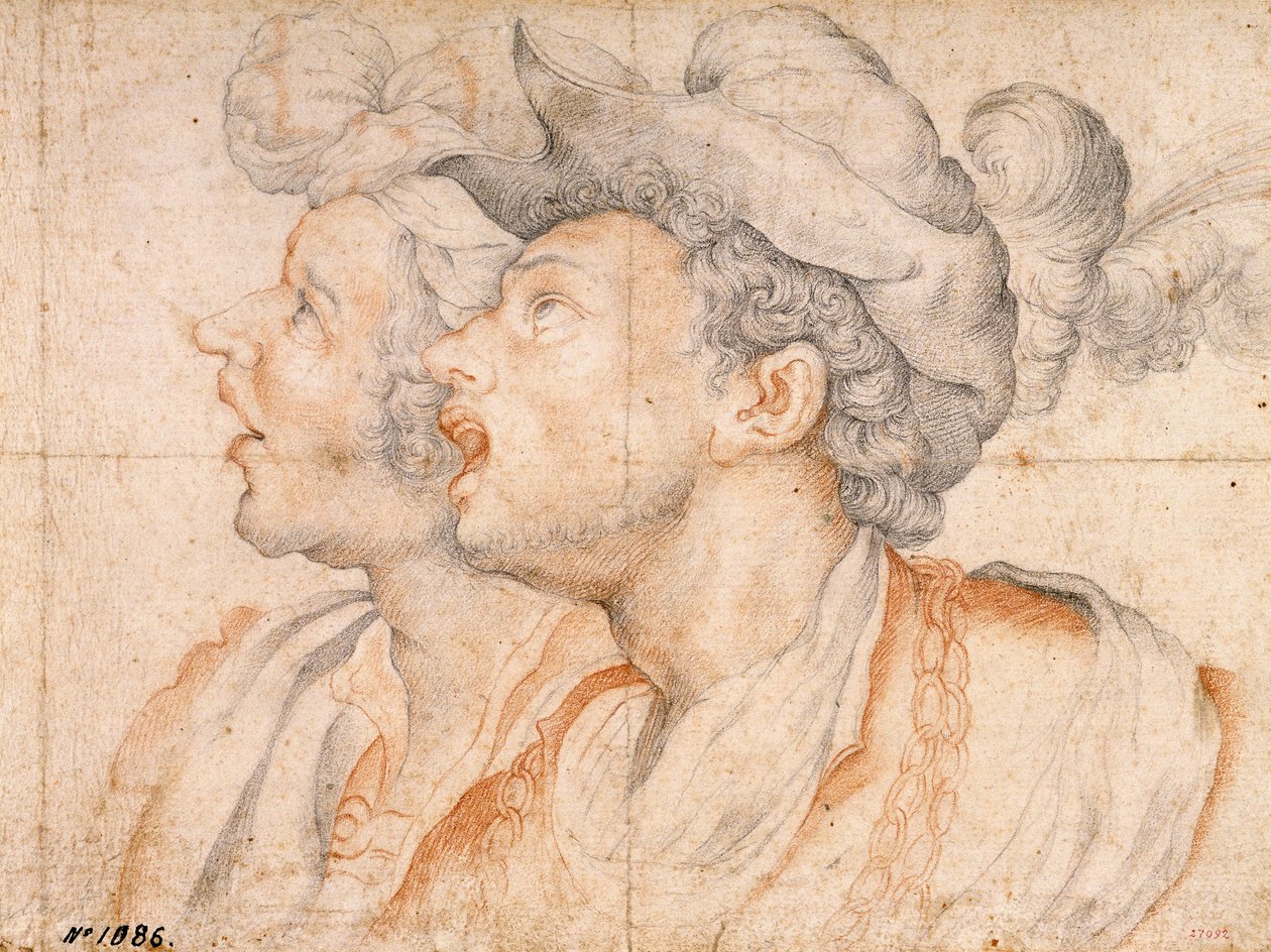رأسان شابان - عمل لكاميلو بروكاتشيني (1561-1629) ، طباشير أحمر وطباشير على ورق (20 × 27.2 سم) ، حوالي 1590 - رأسان شابان وطباشير وطباشير حمراء على الورق بقلم كاميلو بروكاتشيني ، حوالي 1590 - متحف ناسيونال أوف كاتالونيا ، برشلونة بواسطة كاميلو بروكاتشيني