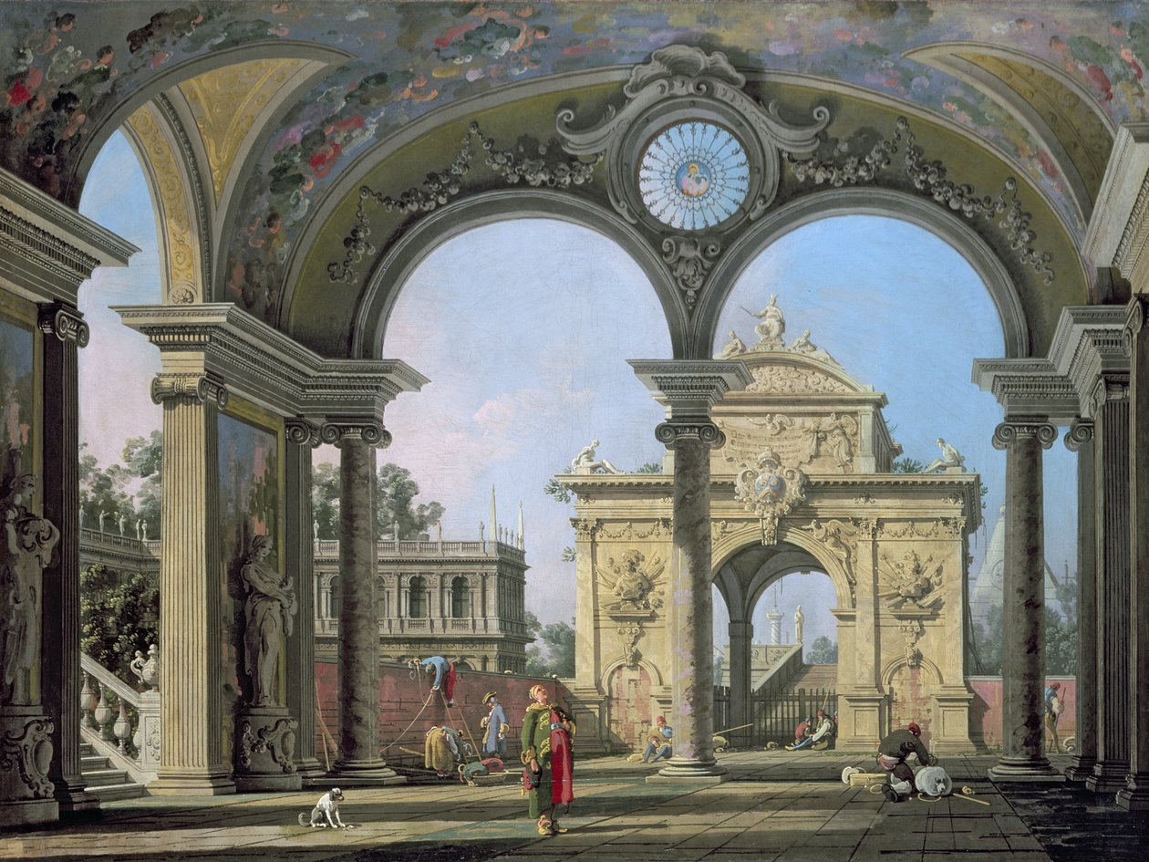 Capriccio من قوس النصر ينظر إليه من خلال ممر مزخرف ، c.1750 بواسطة قناة جيوفاني أنطونيو (كاناليتو)