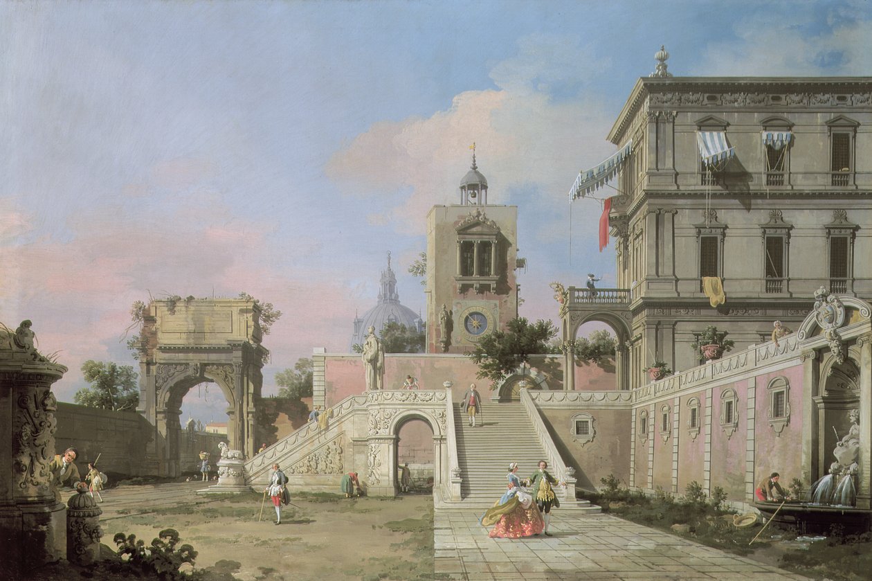Capriccio من الرحلات المزدوجة للخطوات المؤدية إلى قصر ، ج .1750 بواسطة قناة جيوفاني أنطونيو (كاناليتو)