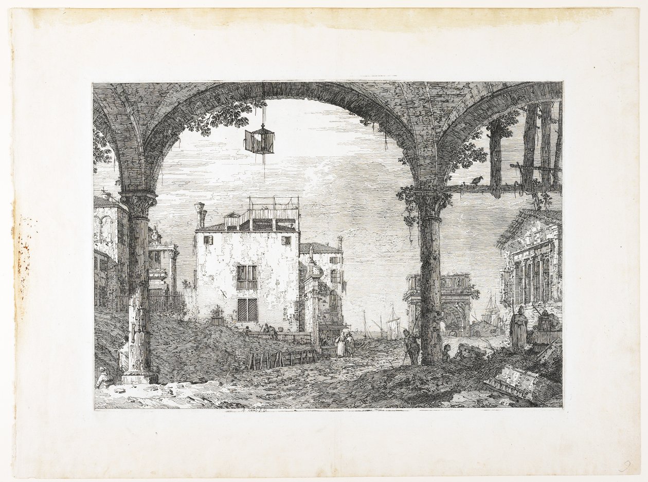 La Portique à la Lanterne ، لوحة من Vedute ، altre presse da i loughi ، altre ideate ، 1740-1745 بواسطة قناة جيوفاني أنطونيو (كاناليتو)