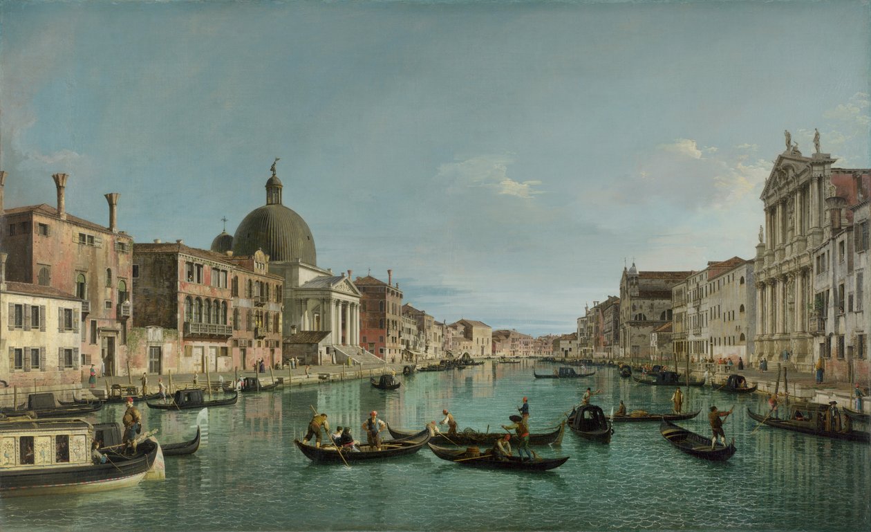 القناة الكبرى في البندقية مع سان سيميوني بيكولو وكنيسة سكالزي ، ج. 1738 بواسطة قناة جيوفاني أنطونيو (كاناليتو)