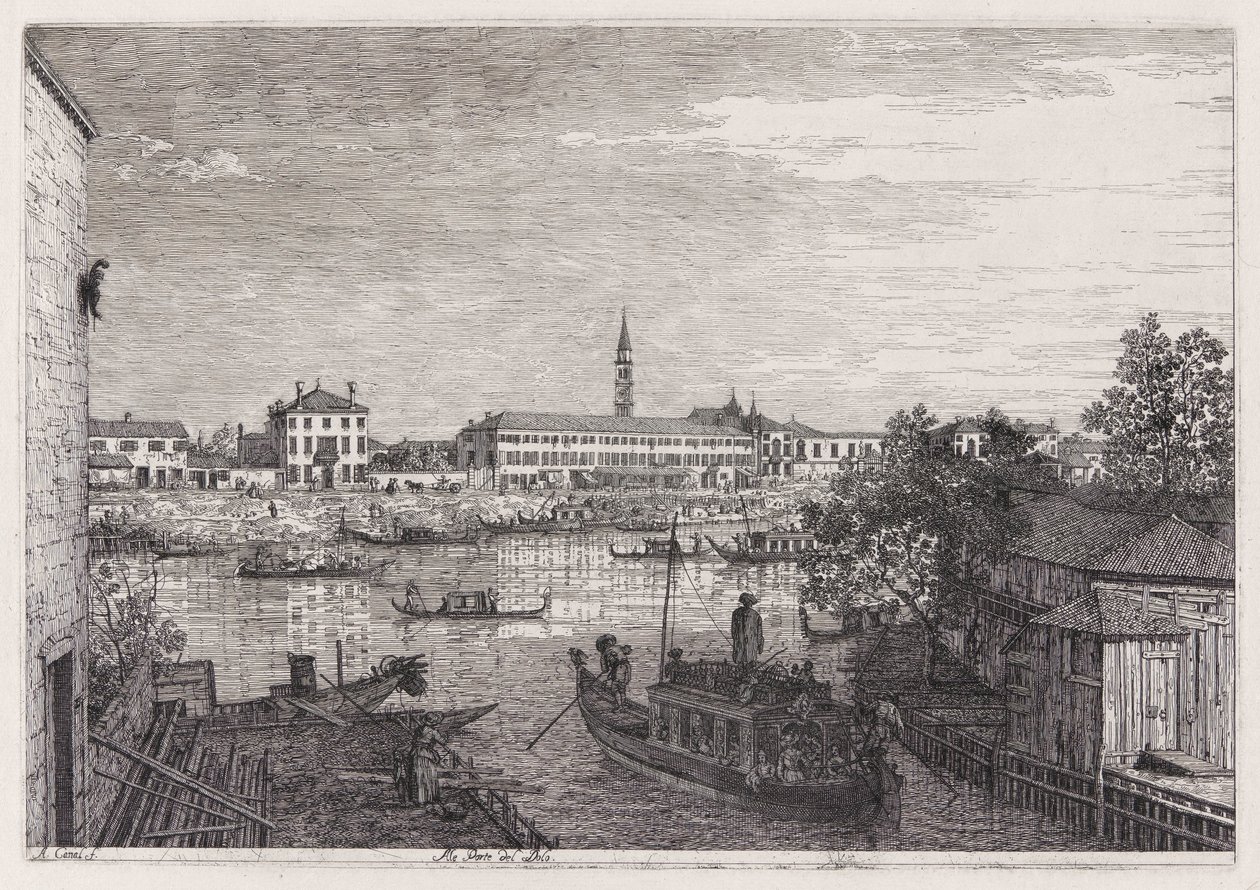 Ale Porte del Dolo (At the Locks of Dolo) ، من سلسلة Vedute (المشاهدات) بواسطة كاناليتو (قناة جيوفاني أنطونيو)