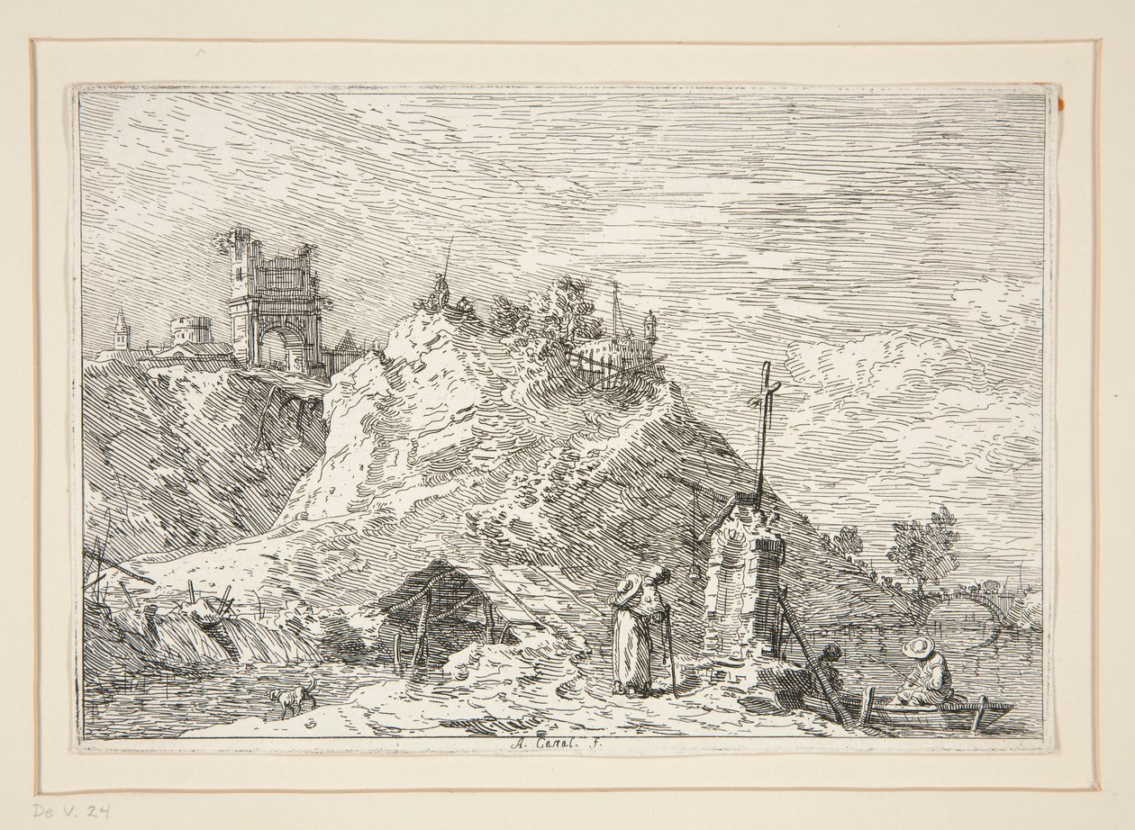 منظر طبيعي مع الحاج في الصلاة ، من سلسلة "فيدوت" (مشاهد). بواسطة كاناليتو (قناة جيوفاني أنطونيو)