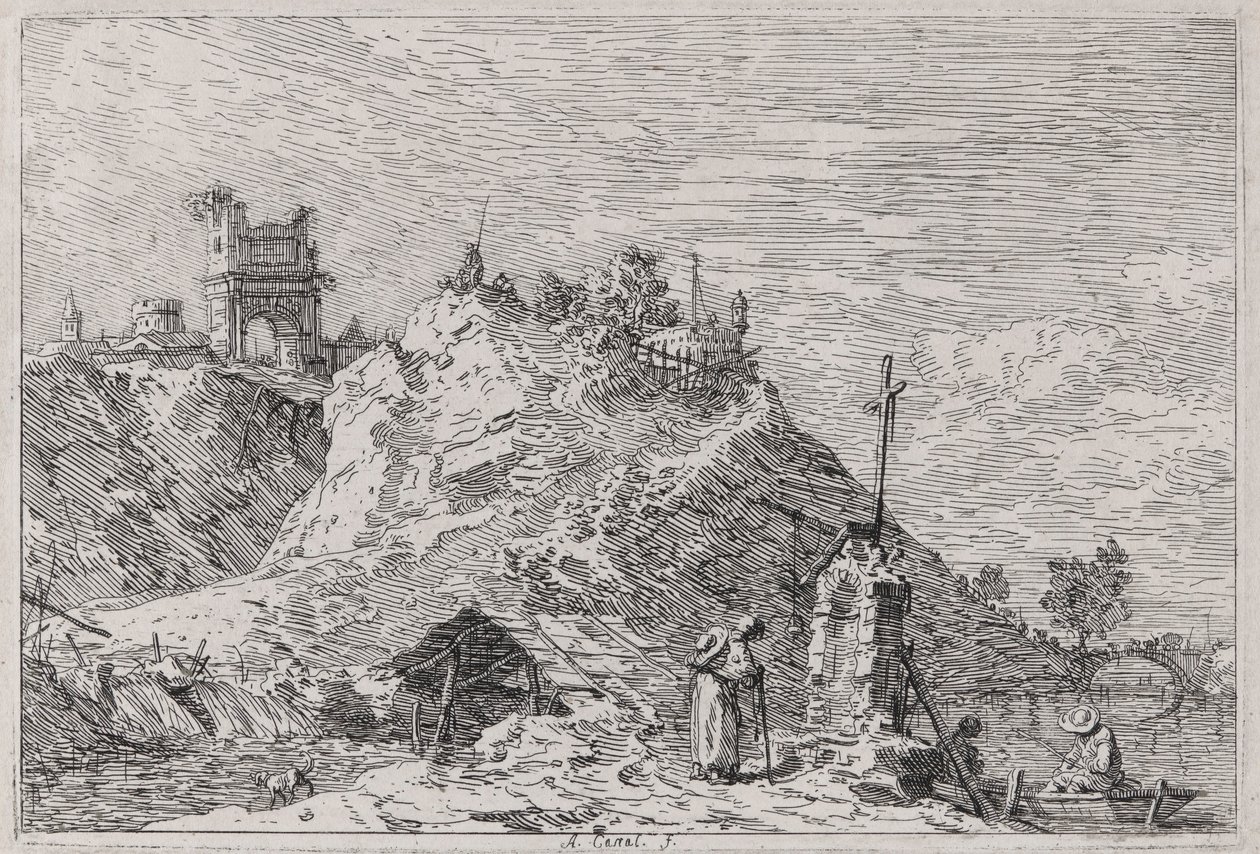 منظر طبيعي مع الحاج في الصلاة ، من سلسلة "فيدوت" (مشاهد). بواسطة كاناليتو (قناة جيوفاني أنطونيو)