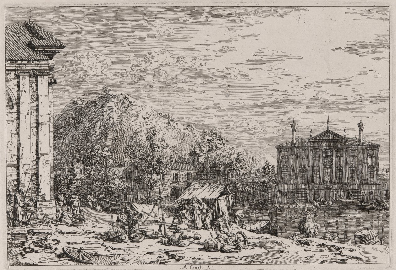 The Market at Dolo ، من سلسلة Vedute (المشاهدات) بواسطة كاناليتو (قناة جيوفاني أنطونيو)
