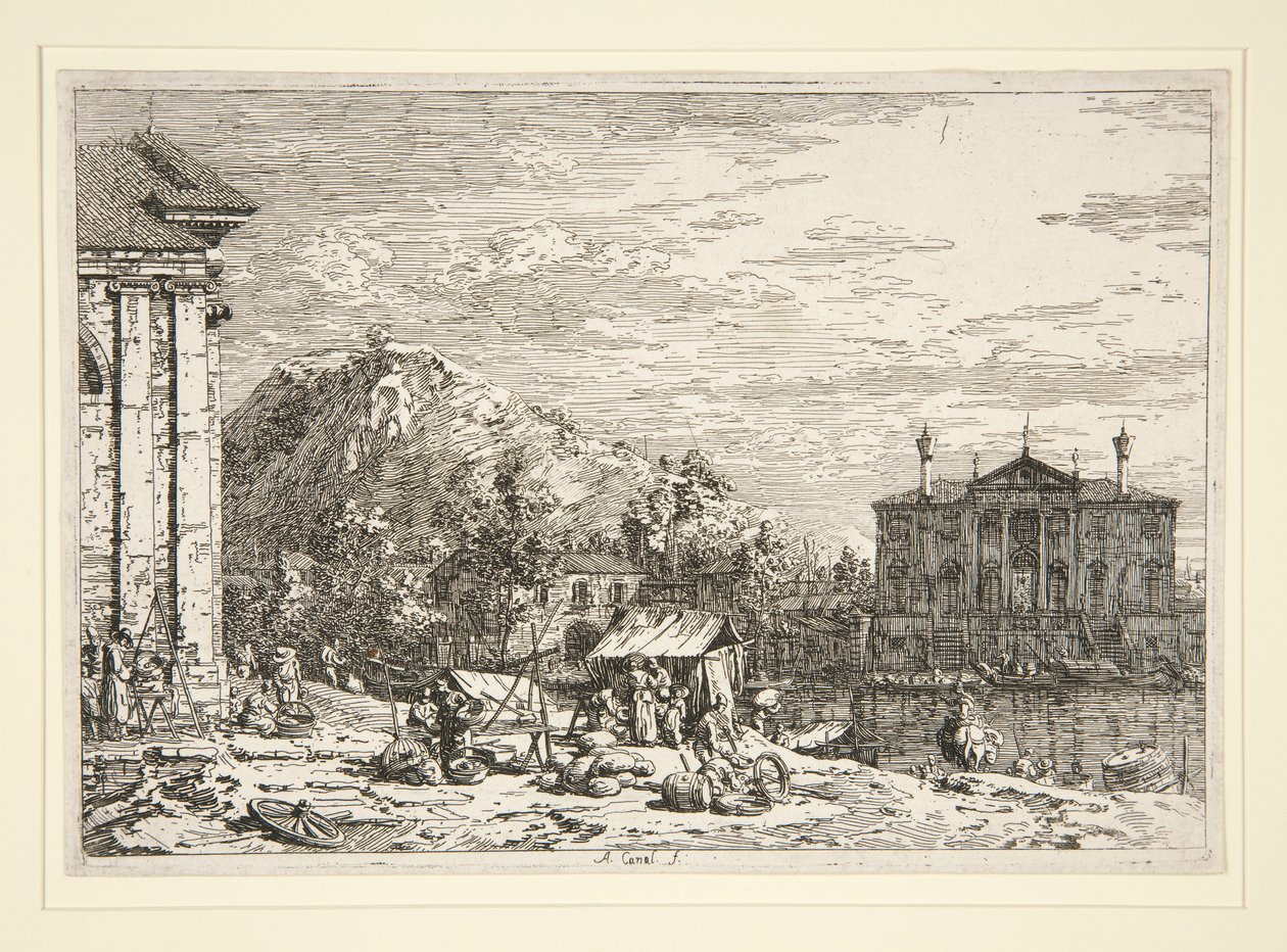 The Market at Dolo ، من سلسلة Vedute (المشاهدات) بواسطة كاناليتو (قناة جيوفاني أنطونيو)