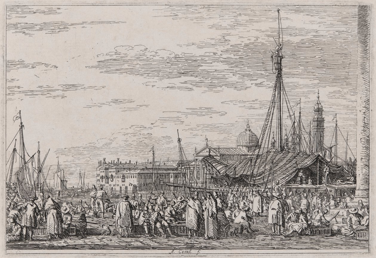 The Market on the Molo ، من مسلسل Vedute (المشاهدات) بواسطة كاناليتو (قناة جيوفاني أنطونيو)