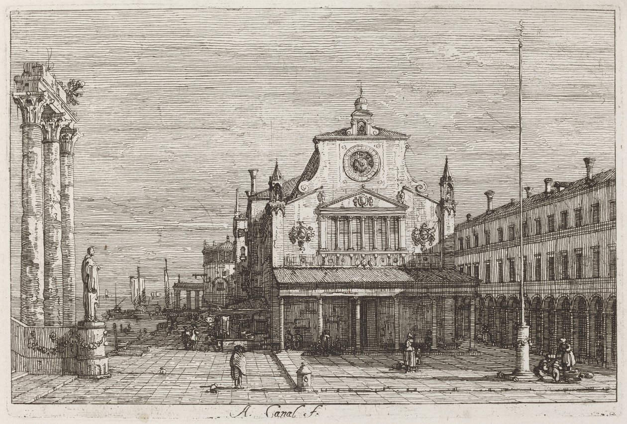 منظر خيالي لـ S. Giacomo di Rialto [أعلى اليمين] ، ج. 17351746. بواسطة كاناليتو